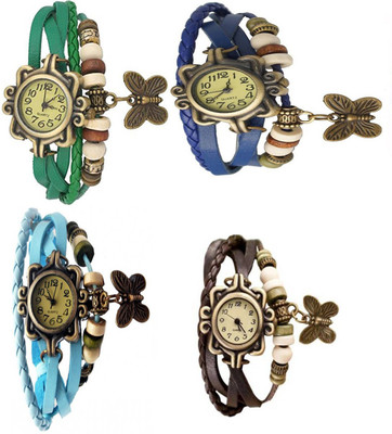 

Mettle Combo Latest Fancy Leather Hand Knit Vintage Watches Dress Bracelet Women Girls Ladies Clover Pendant Retro ( Pack Of 4 )MT-103 Watch - For Women