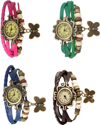

Mettle Combo Latest Fancy Leather Hand Knit Vintage Watches Dress Bracelet Women Girls Ladies Clover Pendant Retro ( Pack Of 4 )MT-115 Watch - For Women
