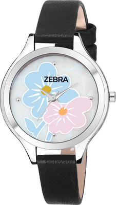 

Zebra Marbel Flover Designer White Dial Black Leather Belt Bracelet Analog Watch For Girls & Women ZB-0110 Watch - For Women