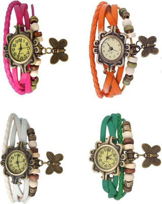

Mettle Combo Latest Fancy Leather Hand Knit Vintage Watches Dress Bracelet Women Girls Ladies Clover Pendant Retro ( Pack Of 4 )MT-112 Watch - For Women