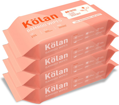 

Kolan Eco-Friendly Bamboo Baby Wipes with Olive Oil, Aloe Vera & Jojoba Oil, 80 Wipes/Pack(4 Pieces)