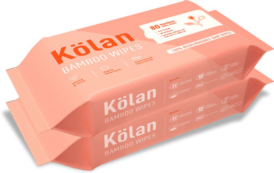

Kolan Eco-Friendly Bamboo Baby Wipes with Olive Oil, Aloe Vera & Jojoba Oil, 80 Wipes/Pack(2 Pieces)