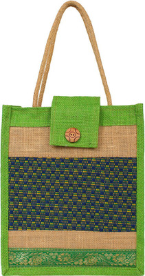 styles creation Jute Lunch Bag HNDBG47 Lunch Bag(Green, Beige, 12 inch)