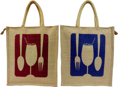 

styles creation 2 Pack Premium Quality Printed Lunch Bag for Lunch/Return Gift/Everyday use (Large Size) Waterproof Lunch Bag(Beige, Brown, Blue, 14 L)