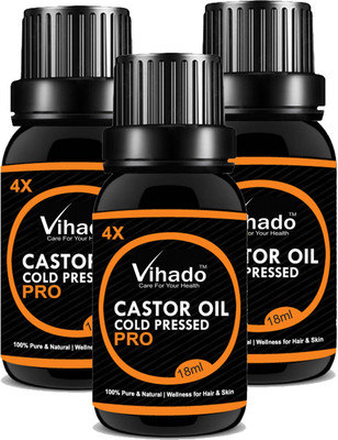 

VIHADO 4x PRO Pure Castor Oil (ColdPressed) For Hair, Eyelashes, Body, Skin Care Hair Oil 4x PRO (18 gm) (Pack of 3)(18 ml)