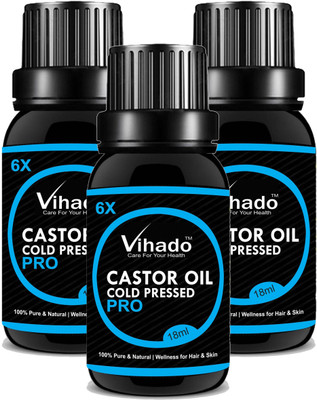 

VIHADO 6x PRO Pure Castor Oil (ColdPressed) For Hair, Eyelashes, Body, Skin Care Hair Oil (18 gm) (Pack of 3)(18 ml)