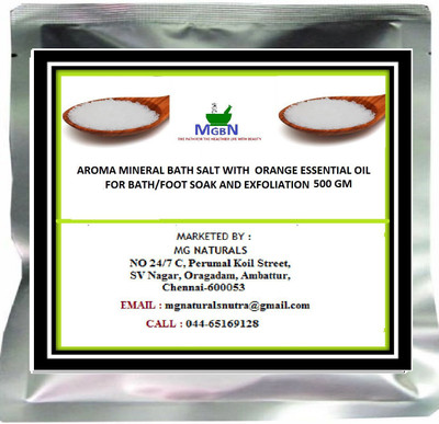 

MGBN AROMA MINERAL BATH SALT WITH ORANGE ESSENTIAL OIL FOR BATH/FOOT SOAK AND EXFOLIATION 500 GM(500 g)