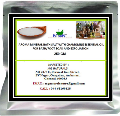 

MGBN AROMA MINERAL BATH SALT WITH CHAMOMILE ESSENTIAL OIL FOR BATH/FOOT SOAK AND EXFOLIATION 250 GM(250 g)