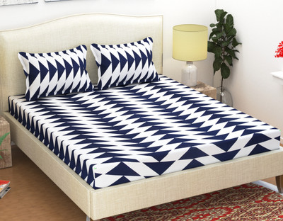 Supreme Home Collective 144 TC Microfiber Double Geometric Bedsheet(Pack of 2, Blue)