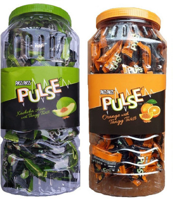 

Pulse Pass Pass Kachcha Aam +Pass Pass Orange Tangy Twist Candy(Pack of 2)