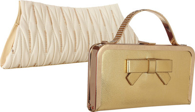 

Element Cart Casual, Formal, Party White, Gold Clutch, Gold;white