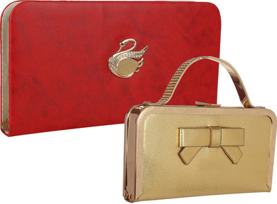 

Element Cart Casual, Formal, Party Red, Gold Clutch, Gold;red