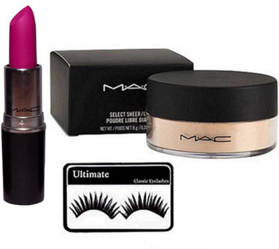 

Ultimate Eyelashes&Mac Matte Finish Lipstick&Loose Powder(Set of 3)
