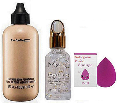 

Pro longwear combo Sponge Puff&Mac Face&Body Foundation Fond De Teint 120ml&Smooth Perfect Primer(Set of 3)