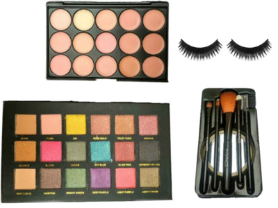 

Huda Beauty COMBO OF ROSE GOLD EYESHADOW WITH COCEALER PALLETE BRUSH SET EYELASHES PAIR(Set of 4)