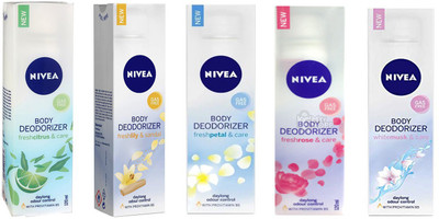 

Nivea Fresh Citrus, Fresh lily, Fresh Petal, Fresh Rose, White Musk & Care Deodorant Spray - For Women(600 ml, Pack of 5)