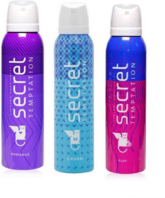 SECRET TEMPTATION ROMANCE & PLAY & CRUSH Perfume Body Spray - For Women(450 ml, Pack of 3)