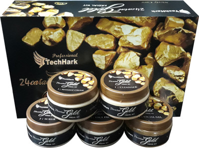 

Professional Techhark Gold Facial Kit, Way To Use Facial Kit, Unisex for Fairness, Whitening Skin, Skin Glow Instant result without damage skin (set of 5) 750 g(Set of 5)