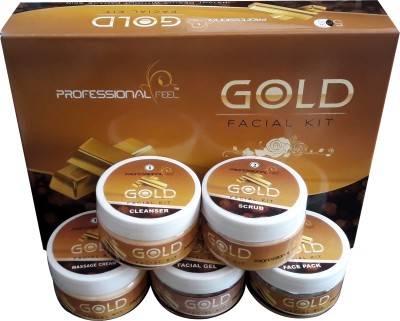 PROFESSIONAL FEEL Feel Gold Facial Kit, Way To Use Facial Kit, Fairness, Whiting, Skin, Instant Result Without Damage Skin (set 5)(5 x 50 g)