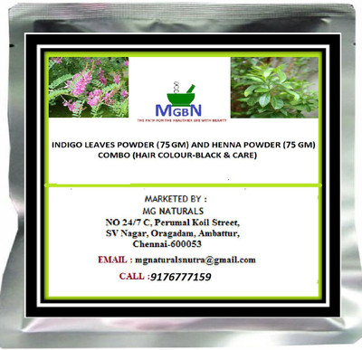 

MGBN INDIGO LEAVES POWDER (75 GM) AND HENNA POWDER (75 GM) COMBO (HAIR COLOUR-BLACK & CARE) Hair Color(Black)