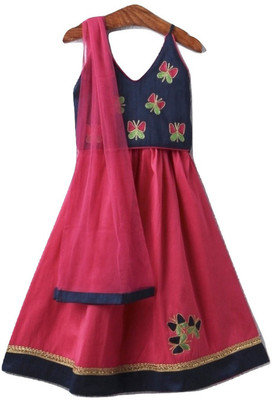 TrendyKidz Girls Lehenga Choli Ethnic Wear Embroidered Lehenga, Choli and Dupatta Set(Blue, Pack of 1)