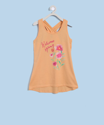 

United Colors of Benetton Girls Casual Cotton Top(Orange, Pack of 1, 1an