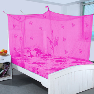 SUPER Nylon Adults Washable mosquito net Mosquito Net(Pink, Bed Box)