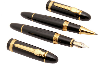 

LEDOS Set of 2 Luxury Black and Gold Clip 0.5mm Iridium Nib Metal Signature Fountain & Roller Pen Gift Set(Pack of 2)