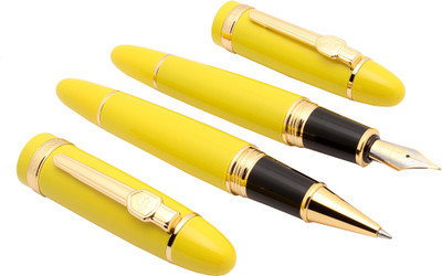 

LEDOS Set Of 2 - Jinhao 159 Luxury Yellow and Gold Clip 0.5mm Iridium Nib Metal Signature Fountain & Rollerball Pen Gift Set(Pack of 2)
