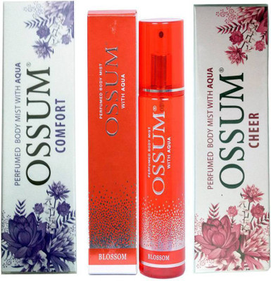 

ossum Comfort 115 ml + Blossom 115 ml + Cheer 115 ml - Perfumed Body Mist ( 115 ml, Pack of 3 ) Perfume - 115 ml(For Men & Women)