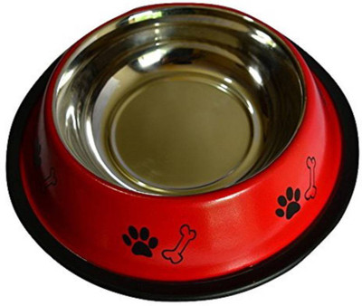 

UDAK GOOD QUALITY RED COLOUR Stainless Steel Bowls Anti-Skid Rubber Base Food Water Perfect Dish Dog Puppy Cat Kitten ROUND Steel Pet Bowl(900 ml Red)