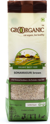 GroOrganic SONAMASURI brown Brown Sona Masoori Rice (Small Grain, Unpolished)(500 g)