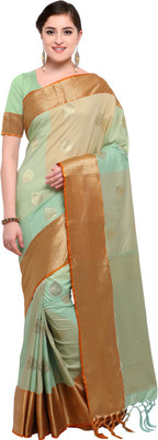 Varkala Silk Sarees Woven, Self Design Kanjivaram Silk Saree(Light Green, Cream) Flipkart