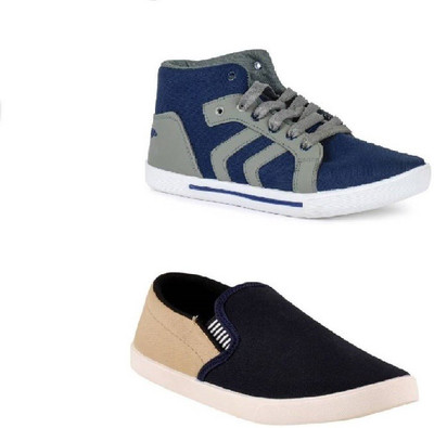 

RIUON COMBO PACK OF BLUE GREY SNEAKER & BEIGE LOAFERS SHOES FOR MEN'S Sneakers For Men(Multicolor, Blue::grey::beige
