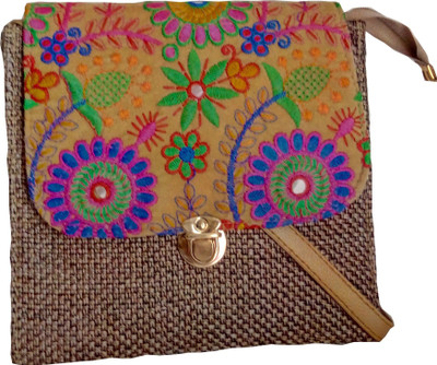

styles creation Women Casual Beige, Brown Jute, Polyester Sling Bag