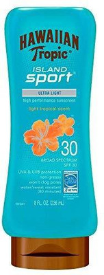 

Hawaiian Tropic Island Sport Ultra Light High Performance Suncreen Lotion, Light Tropical Scent SPF 30 8 oz - SPF 45 PA+(236 ml)