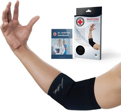 

Dr. Arthritis Doctor Developed Copper Infused Elbow Compression Sleeve & Doctor Written Handbook Elbow Support (L, Black)