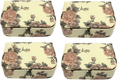 

Addyz Pack of 4 Pieces Rose Printed Women Men Ring Storage case Gift item - Keeps 12-16 Rings Jewellery Vanity Box(Cream)