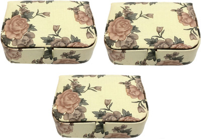 

Addyz Pack of 3 Pieces Rose Printed Women Men Ring Storage case Gift item - Keeps 12-16 Rings Jewellery Vanity Box(Cream)