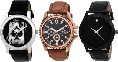 

Montres New Stylish Designer Dial Multicolor Leather Strap set of 3 MO07 Watch - For Men