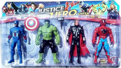 

SBJCollections Super Heroes 4 in 1 Action Figure Set with projection light - Captain America, Hulk, Thor & Spiderma(Multicolor)