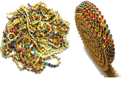 BestUBuy Multi Color Stone Chain & Stone Lace Combo Pack for Jewellery Making/Silk Thread Jumka,Bangles