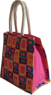 

HideCrusH Printed jute bag Waterproof Lunch Bag(Pink, 2 L)