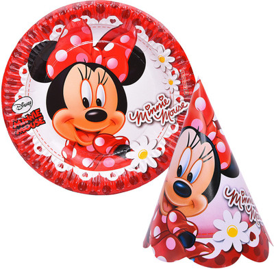 

Party Butiko Minnie Mouse Theme Birthday Party Paper Tableware Super Saver Combo Set of 20pcs-(10 Plates, 10 Hats)(Set of 20)