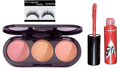 

Pro longwear combo Eyelashes, 3 Shade Vivaglam Flamingo Pressed Powder Blush Multi 18 gm,Star Trek Lipgloss(Set of 3)