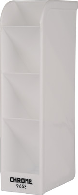 

Chrome 4 Compartments Plastic Pen Stand(White)