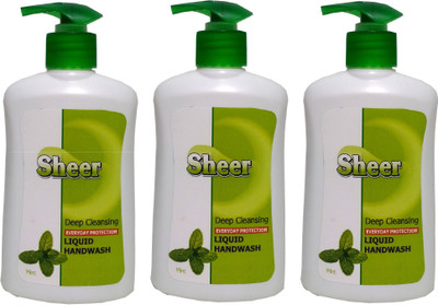 sheer Hand wash Mint (Pack of 3 ,200ml each)(200 ml, Pump Dispenser, Pack of 3)
