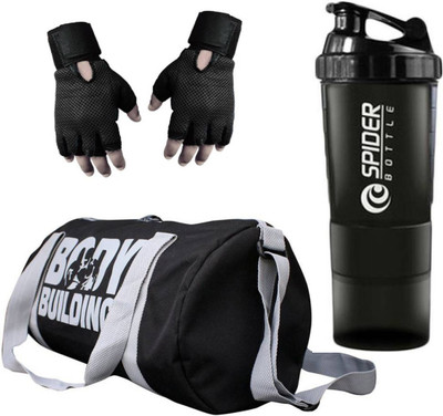 

Snipper Combo of Bodybuilding Bag Black,Gloves Black and Spider Shaker Blaack Gym & Fitness Kit