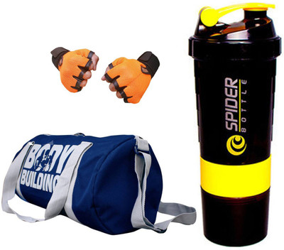

Snipper Combo of Bodybuilding Blue Bag , Gloves Orange And Spider Shaker Yellow Gym & Fitness Kit
