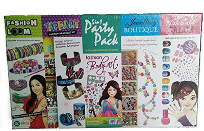

IndusBay 5 in 1 party pack with Fashion loom, Nail Art, Jewellery Boutique , Nail Style and Tape Art a complete gift set for girls(Multicolor)